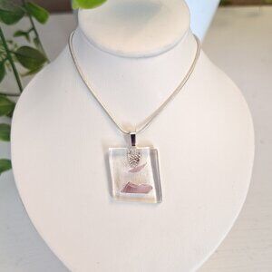 Clear & pink geometric artisan handmade pendant necklace, one of a kind jewelry